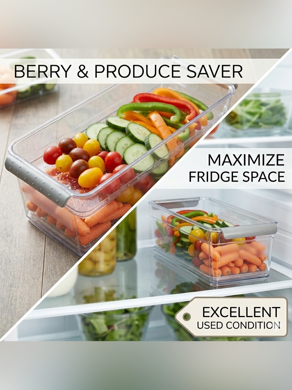 Clear Acrylic Refrigerator Berry Bin & Produce Saver